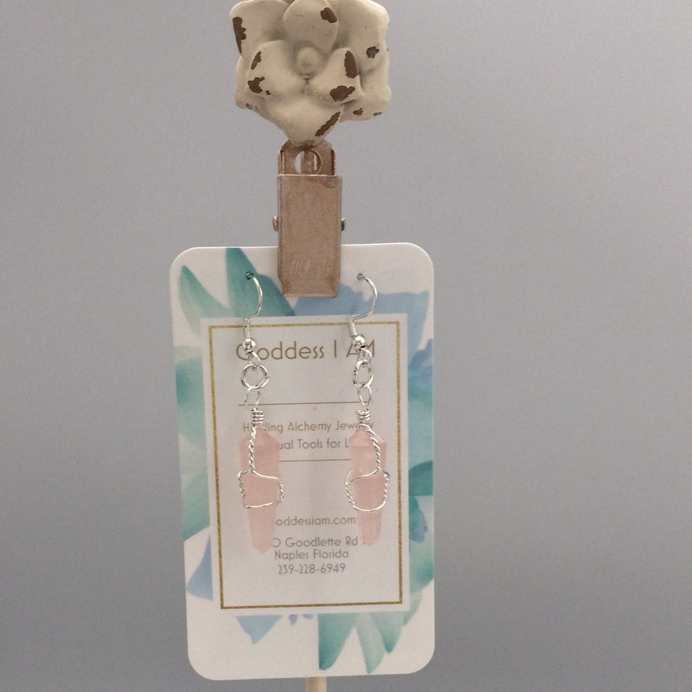Rose Quartz Wrapped Earrings
